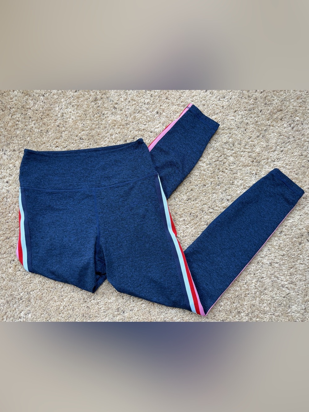 Spiritual Gangster Navy Leggings with Pink and Red Side Stripes